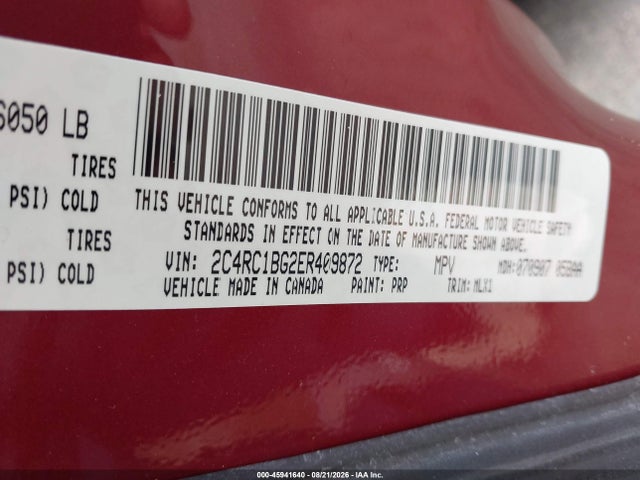 Продаж на аукціоні авто 2014 Chrysler Town & Country Touring, vin: 2C4RC1BG2ER409872, номер лоту: 45941640