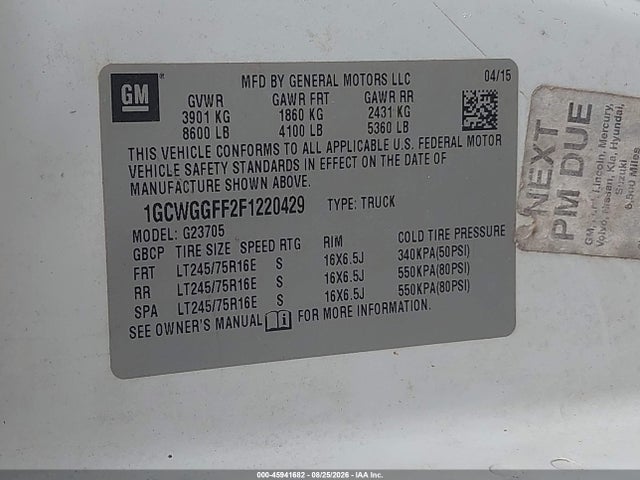 Chevrolet Express 2500 Work Van 2015 1GCWGGFF2F1220429 Image 9