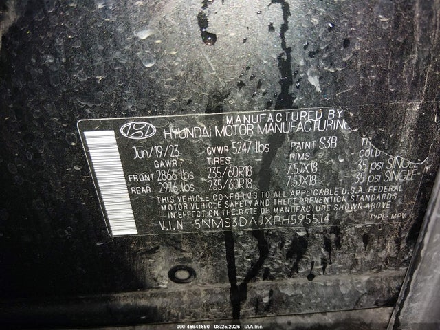 Hyundai Santa Fe Sel 2023 5NMS3DAJXPH595514 Image 9