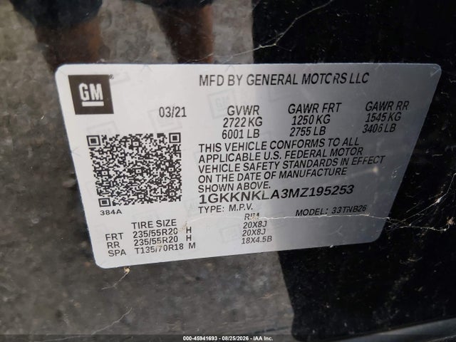 Aukcja sprzedaży 2021 Gmc Acadia Fwd Sle, vin: 1GKKNKLA3MZ195253, numer aukcji: 45941693