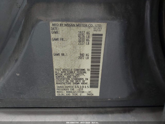 Продажа на аукционе авто 2018 Nissan Altima 2.5 S, vin: 1N4AL3AP0JC151015, номер лота: 45941704