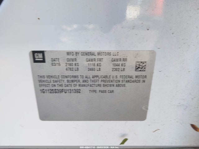 Aukcja sprzedaży 2015 Chevrolet Impala 2lt, vin: 1G1125S39FU131392, numer aukcji: 45941710
