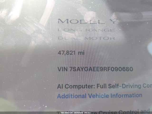 7SAYGAEE9RF090680 Tesla Model Y Long Range Dual Motor All-wheel Drive