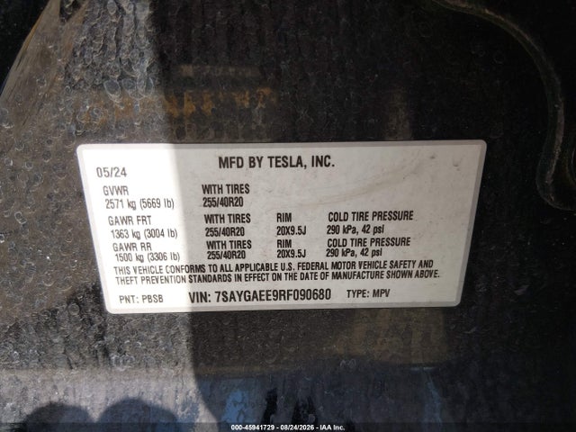 7SAYGAEE9RF090680 Tesla Model Y Long Range Dual Motor All-wheel Drive
