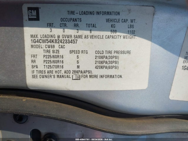 45941761 :رقم المزاد ، 1G4CW54K824233457 vin ، 2002 Buick Park Avenue مزاد بيع