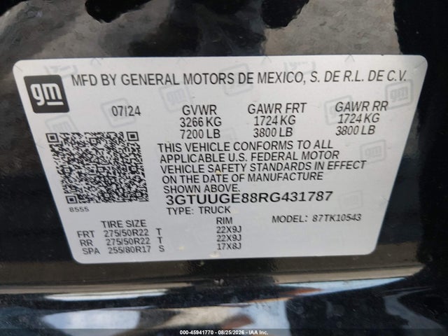 45941770 :رقم المزاد ، 3GTUUGE88RG431787 vin ، 2024 Gmc Sierra 1500 4wd  Short Box Denali مزاد بيع