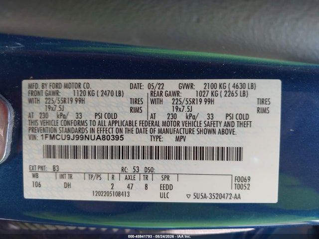 1FMCU9J99NUA80395 Ford Escape Titanium