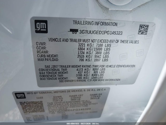 Продаж на аукціоні авто 2023 Gmc Sierra 1500 4wd  Short Box Denali, vin: 3GTUUGED1PG145323, номер лоту: 45941833