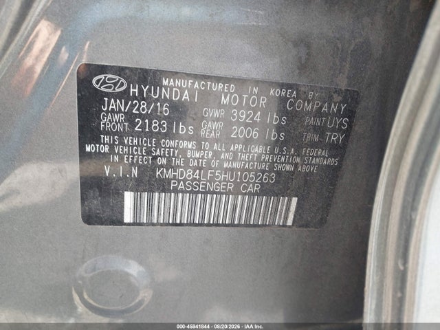 KMHD84LF5HU105263 Hyundai Elantra Limited