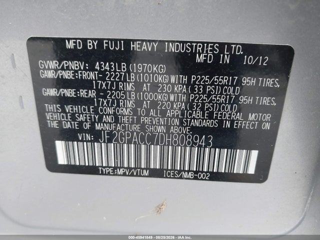 Продаж на аукціоні авто 2013 Subaru Xv Crosstrek 2.0i Premium, vin: JF2GPACC7DH808943, номер лоту: 45941849