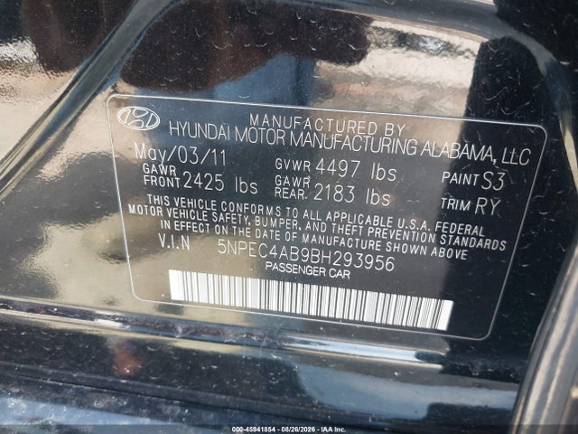 Продажа на аукционе авто 2011 Hyundai Sonata Limited 2.0t, vin: 5NPEC4AB9BH293956, номер лота: 45941854