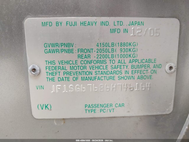 Продажа на аукционе авто 2006 Subaru Forester 2.5x L.l. Bean Edition, vin: JF1SG67686H746164, номер лота: 45941858