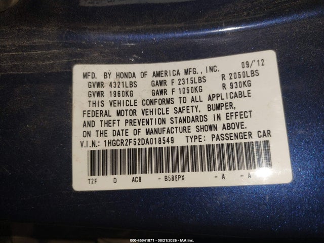 Продаж на аукціоні авто 2013 Honda Accord Sport, vin: 1HGCR2F52DA018549, номер лоту: 45941871