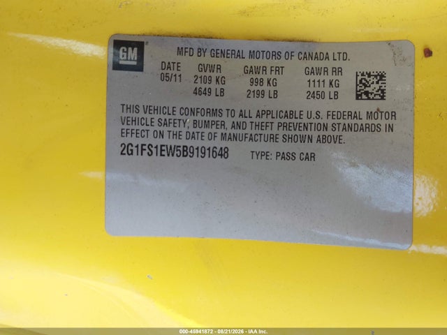 Aukcja sprzedaży 2011 Chevrolet Camaro 1ss, vin: 2G1FS1EW5B9191648, numer aukcji: 45941872