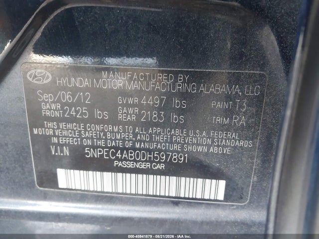 Продажа на аукционе авто 2013 Hyundai Sonata Limited 2.0t, vin: 5NPEC4AB0DH597891, номер лота: 45941879