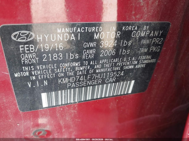 Продаж на аукціоні авто 2017 Hyundai Elantra Se, vin: KMHD74LF7HU119524, номер лоту: 45941901