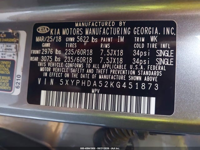 KIA Sorento 3.3l Ex 2019 5XYPHDA52KG451873 Image 9