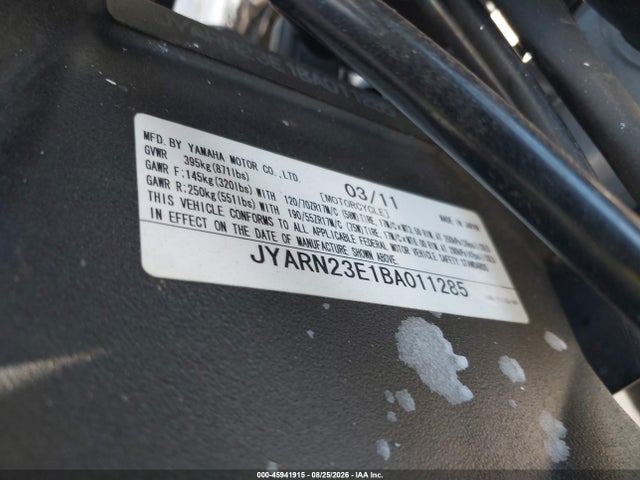 Продажа на аукционе авто 2011 Yamaha Yzfr1, vin: JYARN23E1BA011285, номер лота: 45941915