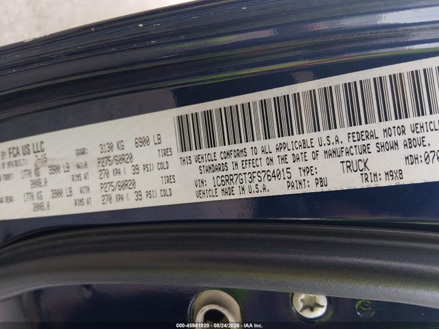 2015 Ram 1500 Big Horn მანქანა იყიდება აუქციონზე, vin: 1C6RR7GT3FS764015, აუქციონის ნომერი: 45941920