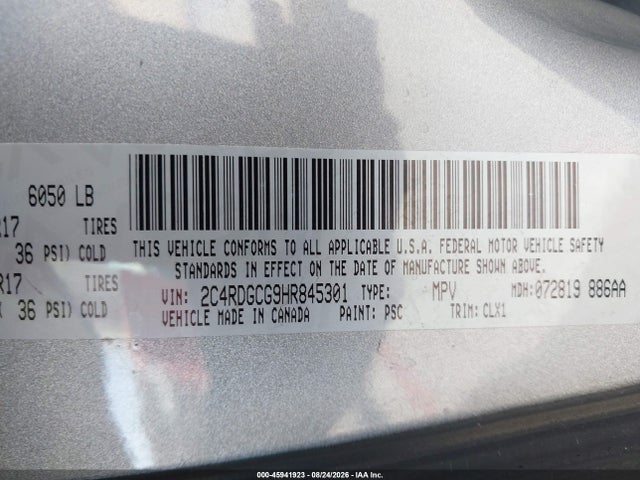 45941923 :رقم المزاد ، 2C4RDGCG9HR845301 vin ، 2017 Dodge Grand Caravan Sxt مزاد بيع