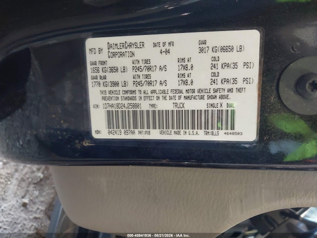 Aukcja sprzedaży 2004 Dodge Ram 1500 Slt/laramie, vin: 1D7HA18D24J258801, numer aukcji: 45941936