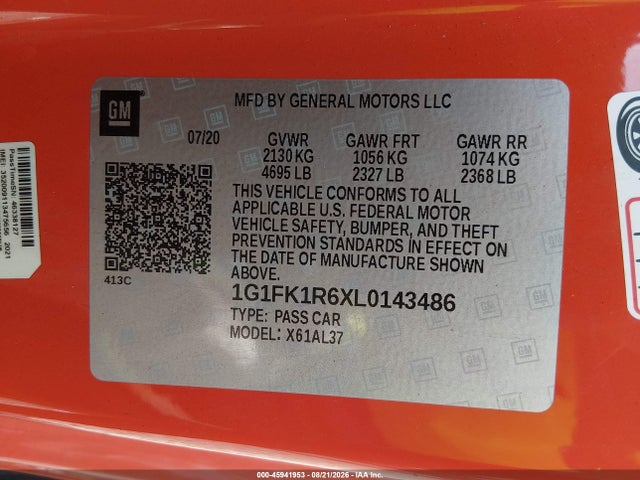 1G1FK1R6XL0143486 Chevrolet Camaro Rwd Zl1