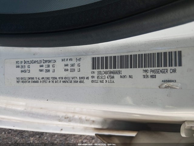 45941955 :رقم المزاد ، 1B3LC46K58N660281 vin ، 2008 Dodge Avenger Se مزاد بيع