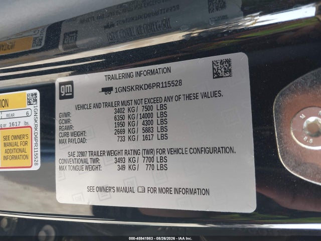 1GNSKRKD6PR115528 Chevrolet Tahoe 4wd Rst