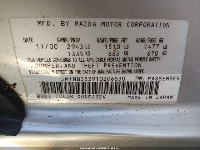 Aukcja sprzedaży 2001 Mazda Mx-5 Miata Ls/special Edition, vin: JM1NB353910206830, numer aukcji: 45942017