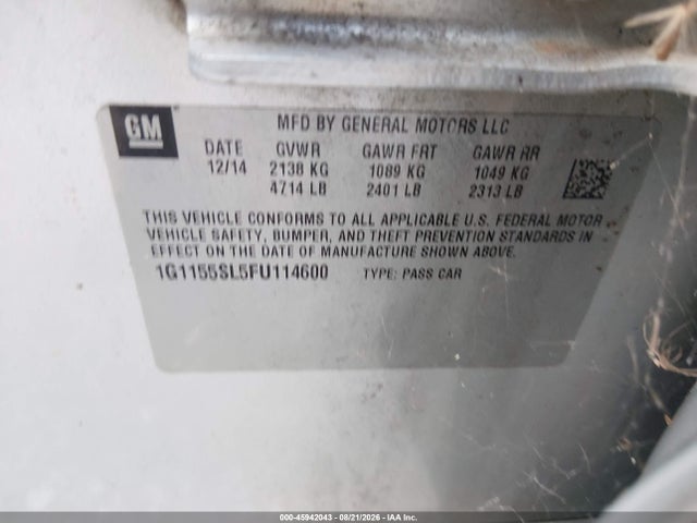 Aukcja sprzedaży 2015 Chevrolet Impala 1lz, vin: 1G1155SL5FU114600, numer aukcji: 45942043