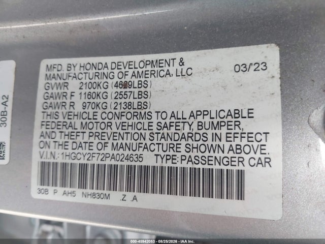 Продаж на аукціоні авто 2023 Honda Accord Hybrid Sport-l, vin: 1HGCY2F72PA024635, номер лоту: 45942053