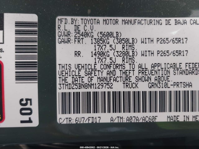 3TMDZ5BN8NM129752 Toyota Tacoma Trd Sport