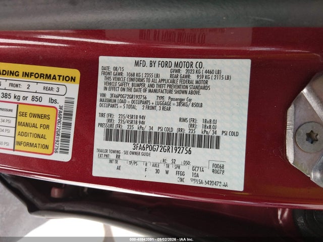 Ford FUSION S 2016 3FA6P0G72GR192756 Image 9