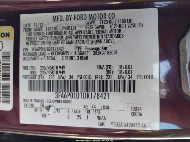 Продаж на аукціоні авто 2013 Ford Fusion Hybrid Se, vin: 3FA6P0LU1DR178421, номер лоту: 45942108