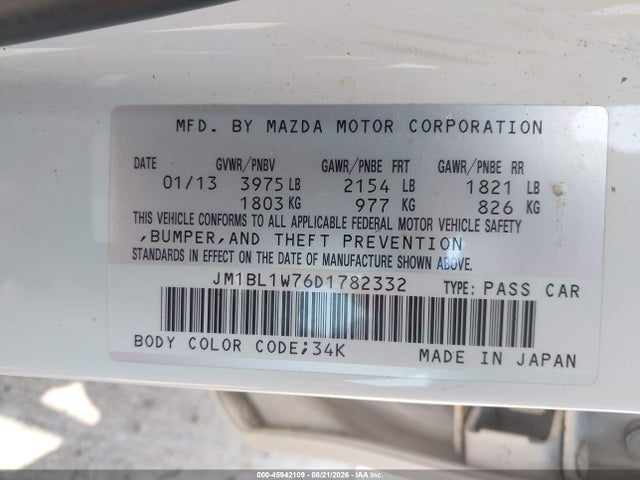 Aukcja sprzedaży 2013 Mazda Mazda3 I Grand Touring, vin: JM1BL1W76D1782332, numer aukcji: 45942109