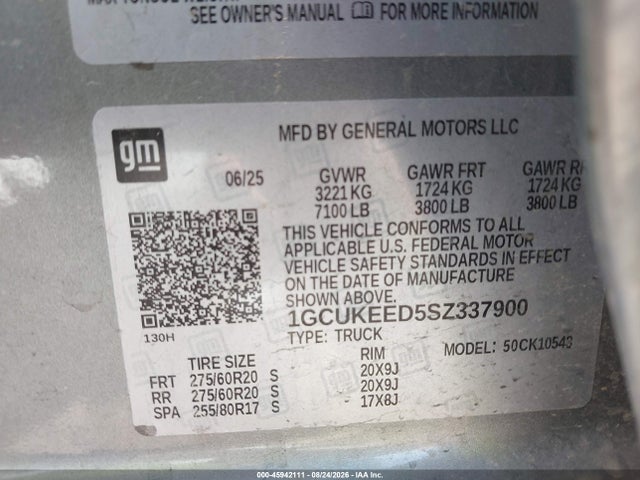 45942111 :رقم المزاد ، 1GCUKEED5SZ337900 vin ، 2025 Chevrolet Silverado 1500 4wd  Short Bed Rst مزاد بيع