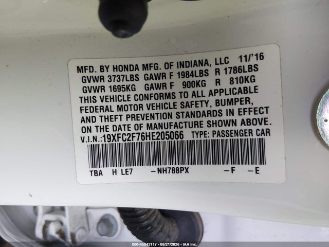Aukcja sprzedaży 2017 Honda Civic Ex, vin: 19XFC2F76HE205066, numer aukcji: 45942117