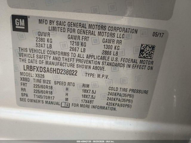 Продажа на аукционе авто 2017 Buick Envision Essence, vin: LRBFXDSA6HD238022, номер лота: 45942138