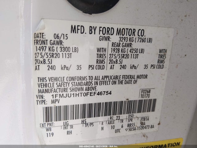2015 Ford Expedition King Ranch მანქანა იყიდება აუქციონზე, vin: 1FMJU1HT0FEF46754, აუქციონის ნომერი: 45942140