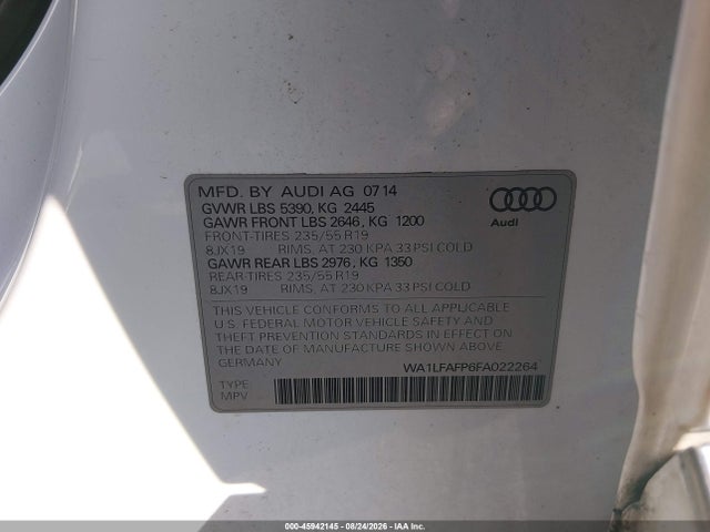Aukcja sprzedaży 2015 Audi Q5 2.0t Premium, vin: WA1LFAFP6FA022264, numer aukcji: 45942145