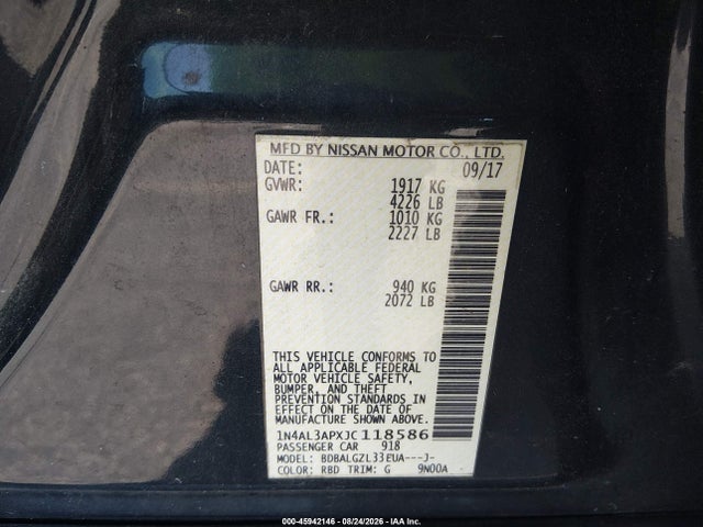 Продажа на аукционе авто 2018 Nissan Altima 2.5 S, vin: 1N4AL3APXJC118586, номер лота: 45942146
