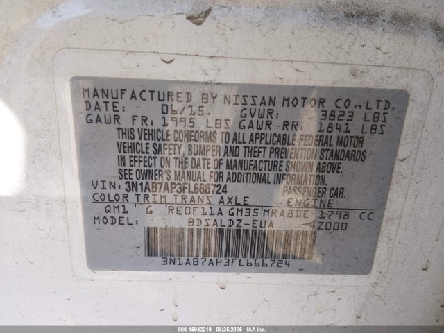 3N1AB7AP3FL666724 Nissan Sentra Fe+ S/s/sl/sr/sv