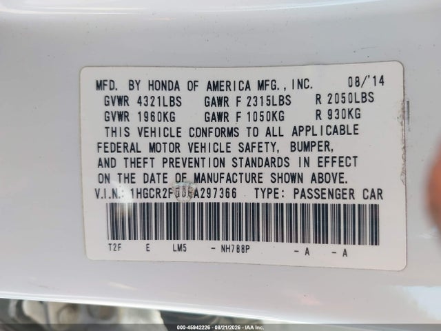 1HGCR2F55EA297366 Honda Accord Sport