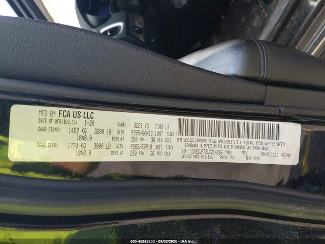 45942233 :رقم المزاد ، 1C4SDJFT2LC214916 vin ، 2020 Dodge Durango Pursuit Awd مزاد بيع