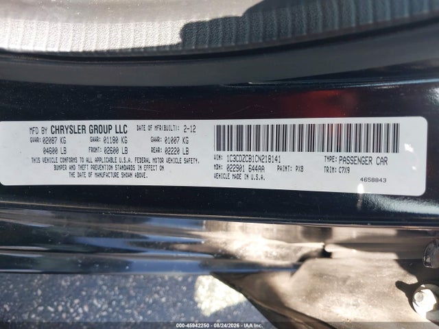 45942250 :رقم المزاد ، 1C3CDZCB1CN218141 vin ، 2012 Dodge Avenger Sxt مزاد بيع