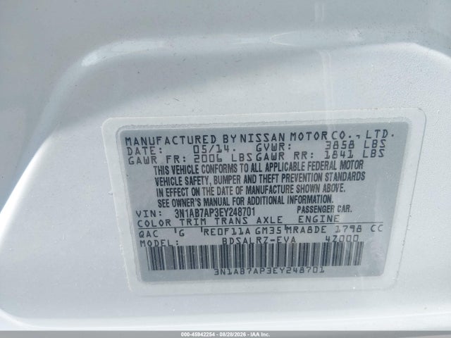 Продаж на аукціоні авто 2014 Nissan Sentra Sr, vin: 3N1AB7AP3EY248701, номер лоту: 45942254