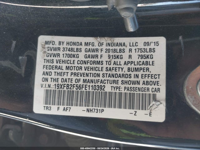Honda Civic Lx 2015 19XFB2F56FE110392 Image 9