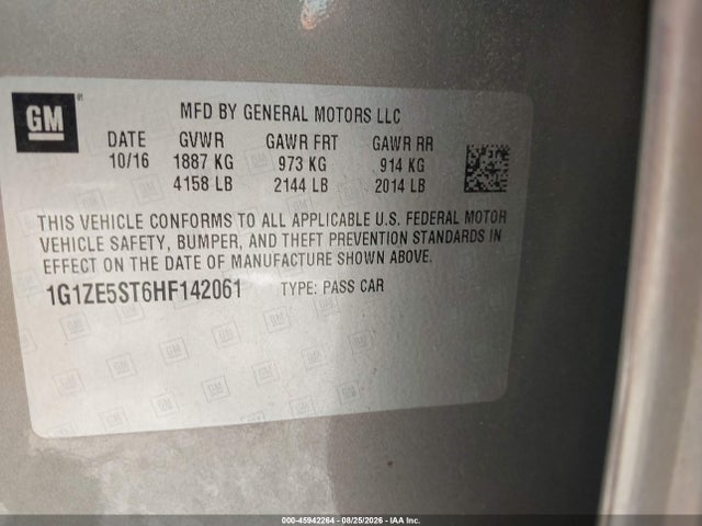 45942264 :رقم المزاد ، 1G1ZE5ST6HF142061 vin ، 2017 Chevrolet Malibu 1lt مزاد بيع