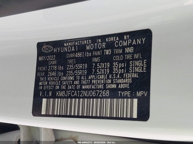 Продажа на аукционе авто 2022 Hyundai Tucson Hybrid Sel Convenience, vin: KM8JFCA12NU067268, номер лота: 45942273