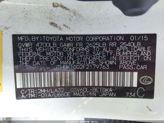 Lexus Es 350 Crafted Line 2015 JTHBK1GG2F2179763 Image 9